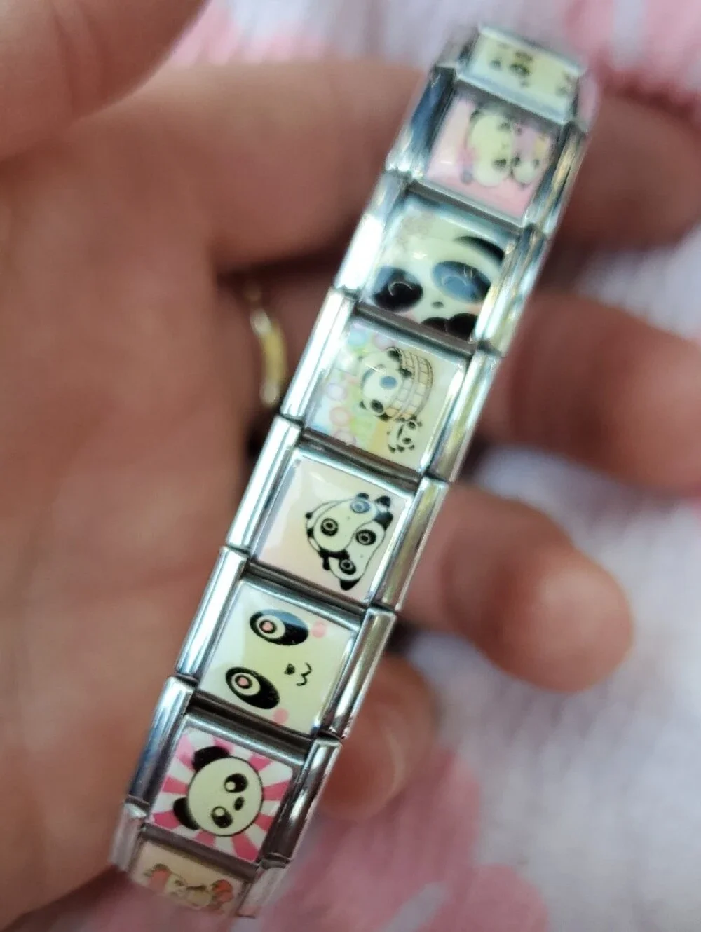 LeXleY Kids Panda Stretch Bracelet - Pink & Purple Accent, Adult Or Child
